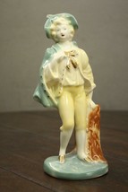 Vintage Figurine Glossy Porcelain European Man in Capelet Gold Trim Tree... - £14.25 GBP