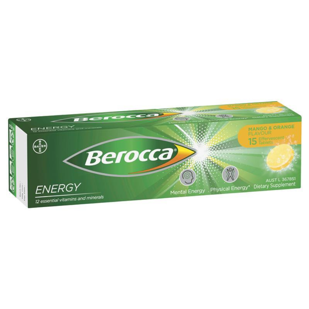 Berocca Energy Vitamin B & C Mango & Orange Flavour Effervescent Tablets 15 Pack - £63.12 GBP