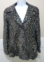 Vintage Black &amp; Gold Sequin Blazer Ladies 11/12 Suit Jacket 3-Button Pocket Flap - £38.26 GBP
