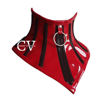 Red Black PVC Leather Collar Neck Corset Gothic Halloween Costume - $39.99