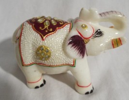 Vintage Marble Jewelled Indian Elephant Trunk Up Figurine - £35.20 GBP