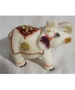 Vintage Marble Jewelled Indian Elephant Trunk Up Figurine - $44.05