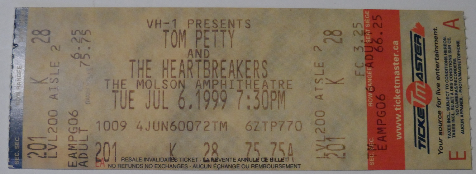 Primary image for Tom Petty & The Heartbreakers 1999 Ticket Stub Molson Amph Toronto Canada VG+ 