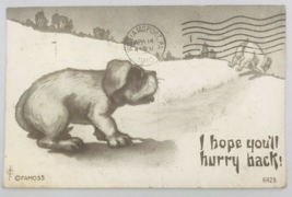 1909 FA Moss I Hope You&#39;ll Hurry Back! Dog Postcard w/Ben Franklin 1 Cent Stamp - £7.46 GBP