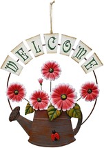Vintage Metal Welcome Sign Hanging Flower Watering Can Design Front door sign - £19.36 GBP - £22.34 GBP