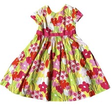 Gymboree Floral Print Dress Size 6 Cap Sleeve Empire Waist Pink Yellow Green - £13.29 GBP