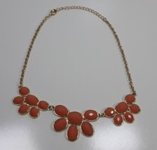 Charming Charlie Chunky Peach 16” Gold Tone Bib Statement Costume Necklace - £5.59 GBP