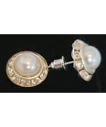 Crystal Pearl Earrings Post Back Round NEW - $34.17 CAD