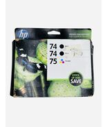 HP 74 Black + 74 Black + 75 Tri-Color Ink Photo Paper Pack Genuine EXP O... - $18.89
