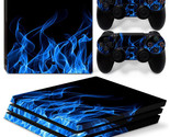 PS4 PRO Console &amp; 2 Controllers Blue Flame Decal Vinyl Cover Skin Sticker - £11.78 GBP