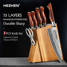 HEZHEN 7PC Kitchen Knife Set Slicing 73 Layer Powder Damascus Steel With... - £309.97 GBP
