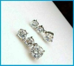 3.00 Ct Round Cut Moissanite Drop &amp; Dangle Earrings Solid 14K White Gold Plated - £110.75 GBP