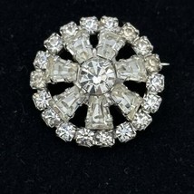 WEISS clear rhinestone brooch - vintage starburst 1&quot; bright round domed pin - £27.07 GBP