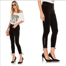 New Womens Designer Hudson Jeans 28 Black Lace NWT $205 Velvet Skinny Pants High - £176.00 GBP