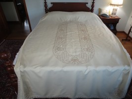 Unused LACE-BORDERED Polyester Blend FLORAL CROSS STITCH TABLECLOTH - 60... - £23.65 GBP