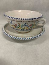 Cruz Spanish Ceramic Puente del Arzobispo Spain Folk Art Large Tea Cup Saucer - £26.19 GBP