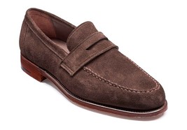 Made To Order Men Dark Brown Penny Loafer Genuine Suede Leather Shoes - £114.10 GBP