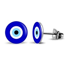 EVIL EYE EARRINGS 10mm Stud Post Blue Lucky Protection Symbol Nazar Roun... - $129.83 MXN
