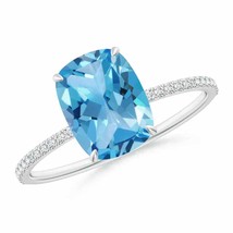 ANGARA Thin Shank Cushion Swiss Blue Topaz Ring With Diamond Accents - £617.98 GBP