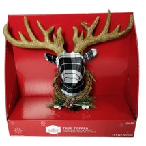 Holiday Time Plaid Deer Buck Head 12 in Christmas Tree Topper Rustic Cabin New - £18.27 GBP