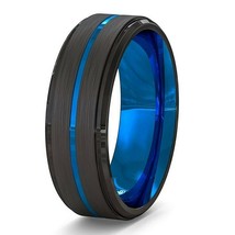 Minimalist Dark Navy Blue Ring Stainless Steel Black Wedding Band Sizes 6-13 - £13.54 GBP