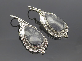 925 Sterling Silver - Vintage Snowflake Obsidian Shiny Dangle Earrings - EG3299 - £30.08 GBP