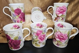 Papel Giftware England Fine Bone China Rose Floral Tea Cups Mugs set of 6 - £31.00 GBP