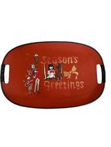 Vintage 1950s MCM Red “Season’s Greetings” Christmas Plastic Tray Xmas - £14.18 GBP