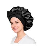 LuxeTress Black Satin Hair Bonnet Double-Layered Adjustable Black - $15.20 CAD