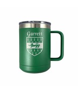 Garrett Irish Coat of Arms Stainless Steel Green Travel Mug with Handle - $37.51 CAD