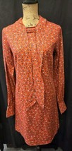 Vintage 70s Red Heart Floral Dress with Neck Tie and Collar Womens Size M Zip Up - £27.05 GBP