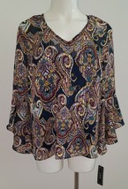 NWT A Byer Blue Purple Paisley Sheer Shirt Attached Tank 3/4 Bell Sleeve... - £11.69 GBP