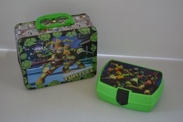 2pc LOT TMNT Metal Tin 3D Lunch Box Tote Pencil Case School Supplies Container - £23.26 GBP