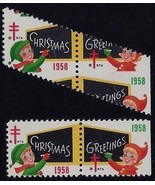 WX193 - 1958 Huge Angled Misperf Error / EFO Pair &quot;Christmas Seal&quot; Mint NH - $406.55 MXN