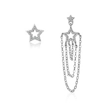 Cubic Zirconia &amp; Silver-Plated Star Tassel-Drop Stud Earrings - £11.14 GBP