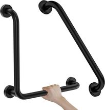 L-Shaped Shower Grab Bar 16x16 Inch, Zepolu Stainless Steel Matte Black Safety - £35.11 GBP