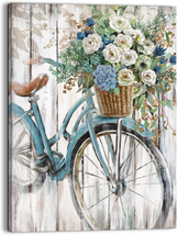LAIART Farmhouse Bathroom Wall Decor Canvas Art Blue Retro Bike Picture Print Fl - £17.99 GBP
