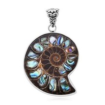 Ammonite Abalone Shell Pendant REAL Solid .925 Sterling Silver - £227.11 GBP