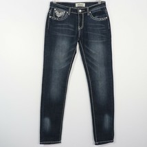 Gumm Junior Womens Embellished Jeans 5/6 Flap Pockets Rhinestone Button Slim Leg - £14.00 GBP