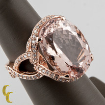 14k Rose Gold Diamond &amp; Oval Cut Morganite Cocktail Ring Size 7 Hallmark TAL - £2,284.61 GBP