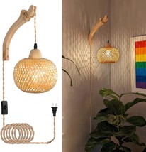Frideko Bamboo Lantern Plug In Wall Sconces Wicker Wall Lamp With Plug I... - $830.85 MXN
