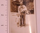 Vintage Photo of an older man and 2 children posing by an old car BI1 - $4.94