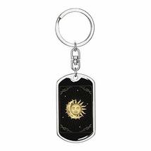 Tarot Card The Moon and Sun Swivel Keychain Dog Tag Engraved 18k Gold - £47.38 GBP