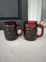 2 Vintage Arcoroc Red Glass Mug Coffee Cups Santa Claus Snowman Christma... - £33.16 GBP