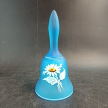 Westmoreland Hand-Painted Blue Satin Glass Bell Daisy Flower Pattern, Mint &amp; OBO - £14.36 GBP