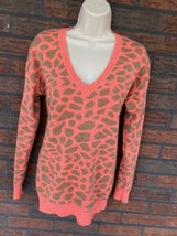 Pink Brown Animal Print Medium Wool Alpaca Pullover Wallace V-Neck Cardi Sweate - £14.38 GBP