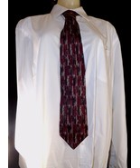 100% SILK CROFT &amp; BARROW BURGUNDY  &amp; TAN MUTED BLOCK PRINT TIE 59&quot; - $3.25