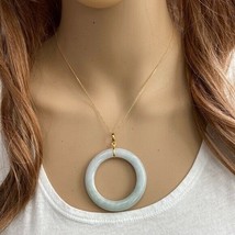 14K Solid Gold Eternity Circle of Life L Round Natural Jade Pendant Necklace - £172.69 GBP+