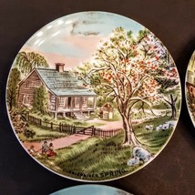 Currier &amp; Ives SPRING Four Seasons Series Plate Japan 6.25&quot; Log Cabin Tr... - $9.82