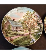 Currier &amp; Ives SPRING Four Seasons Series Plate Japan 6.25&quot; Log Cabin Tr... - $9.82